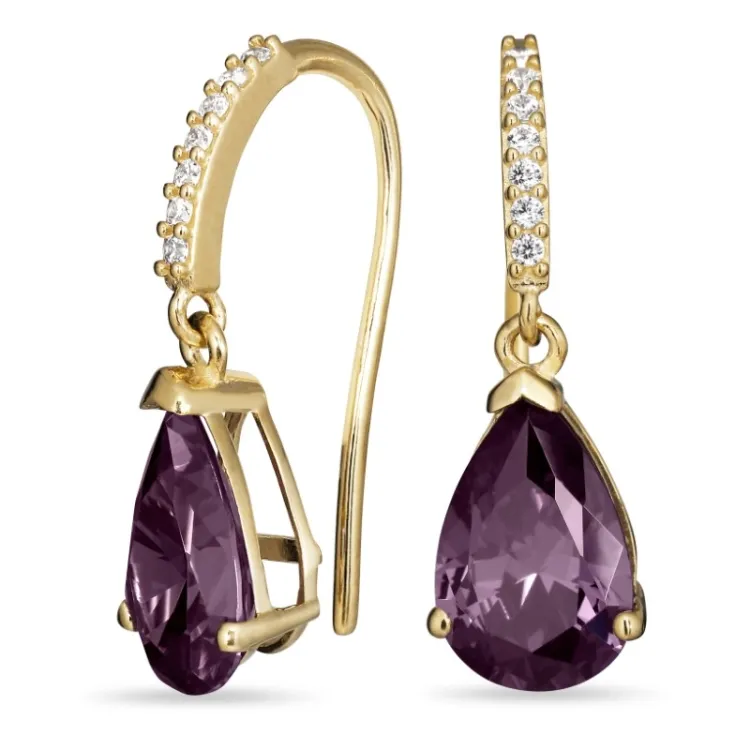 paarse oorbellen in 9 karaat goud met synthetisch amethist en zirkoon - Gold Collection