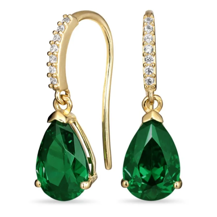 groen oorbellen in 9 karaat goud met synthetische smaragd en zirkoon - Gold Collection