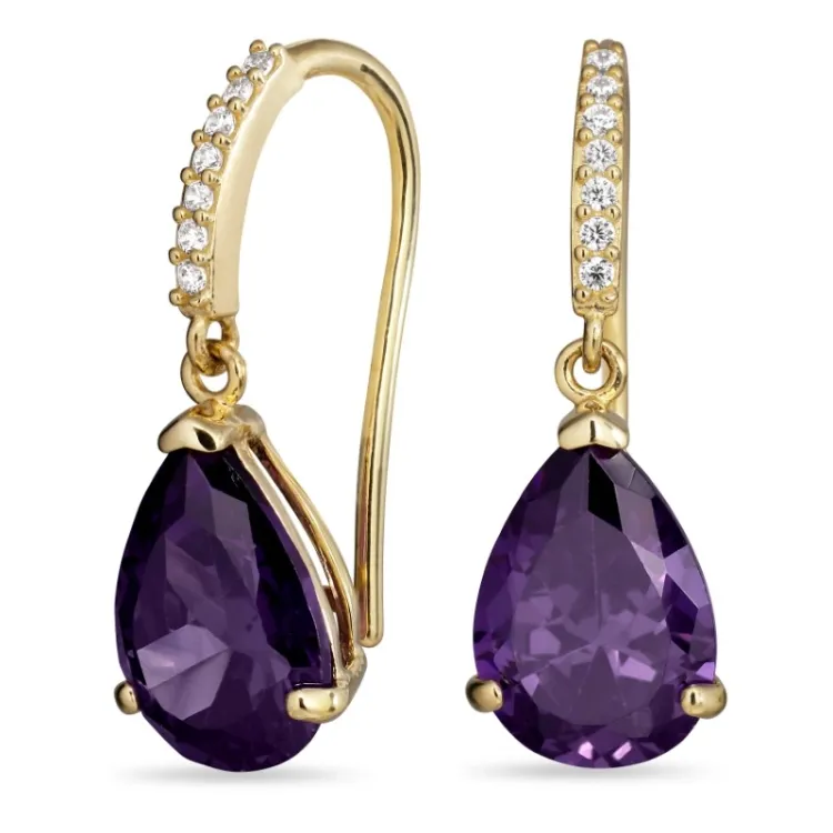 paarse oorbellen in 9 karaat goud met synthetisch amethist en zirkoon - Gold Collection