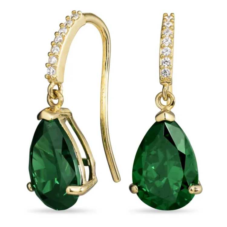 groen oorbellen in 9 karaat goud met synthetische smaragd en zirkoon - Gold Collection