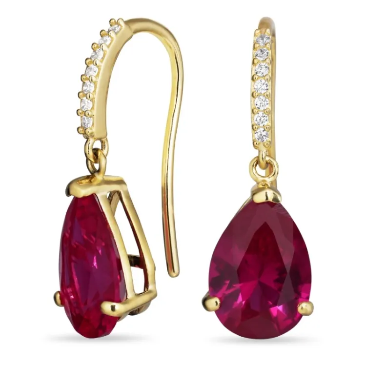 rode oorbellen in 9 karaat goud met syntetische robijn en zirkoon - Gold Collection