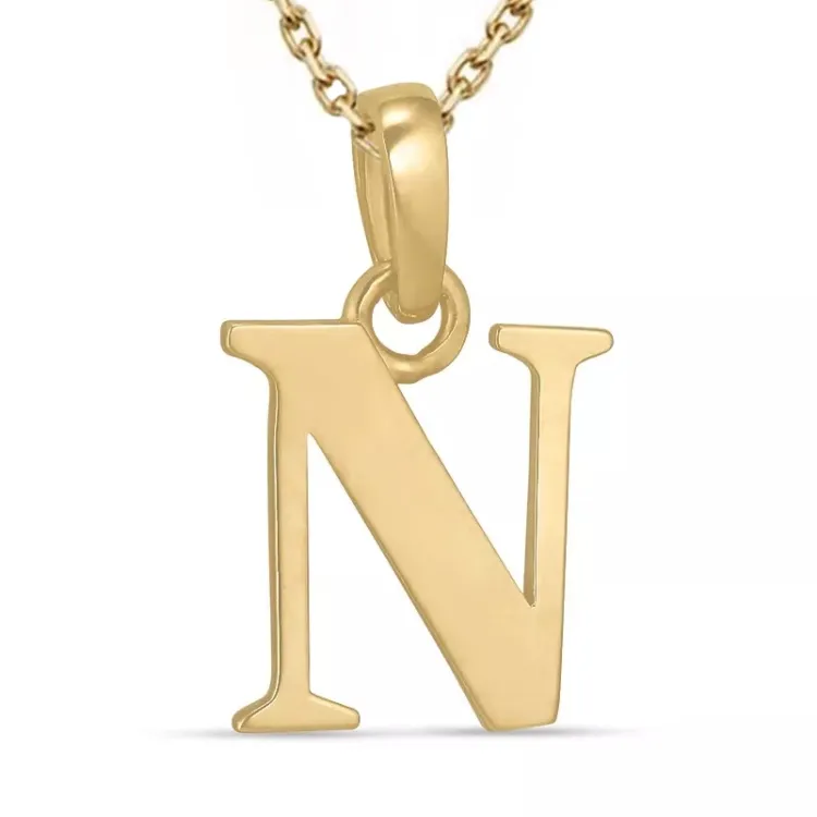 letter n ketting in verguld sterlingzilver met hanger in 9 karaat goud - My Letter