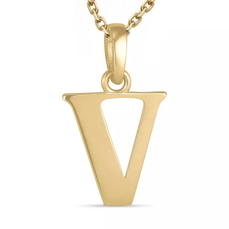 letter v ketting in verguld sterlingzilver met hanger in 9 karaat goud - My Letter