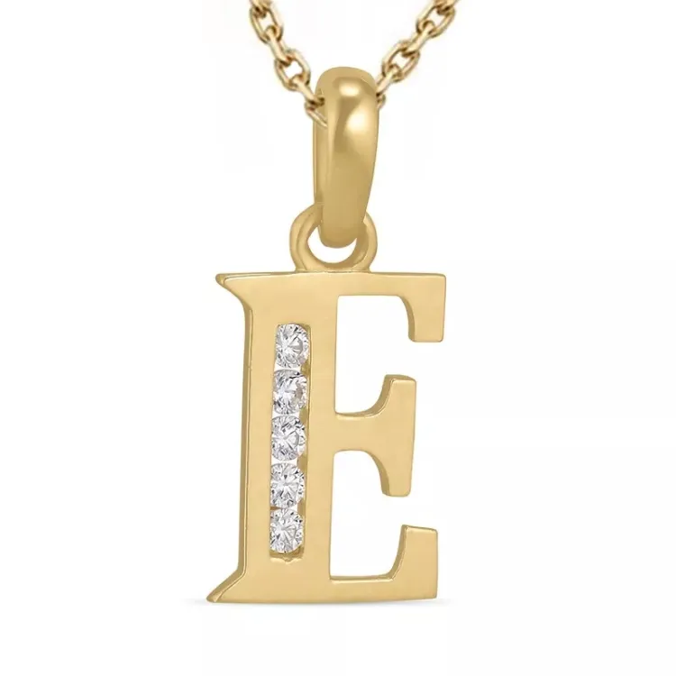 letter e zirkoon ketting in verguld sterlingzilver met hanger in 9 karaat goud - My Letter