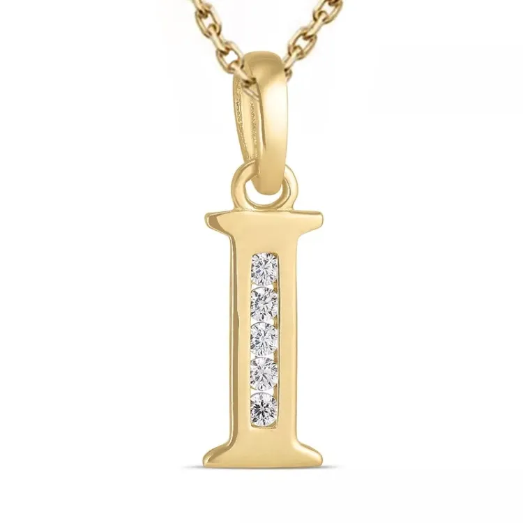 letter i zirkoon ketting in verguld sterlingzilver met hanger in 9 karaat goud - My Letter
