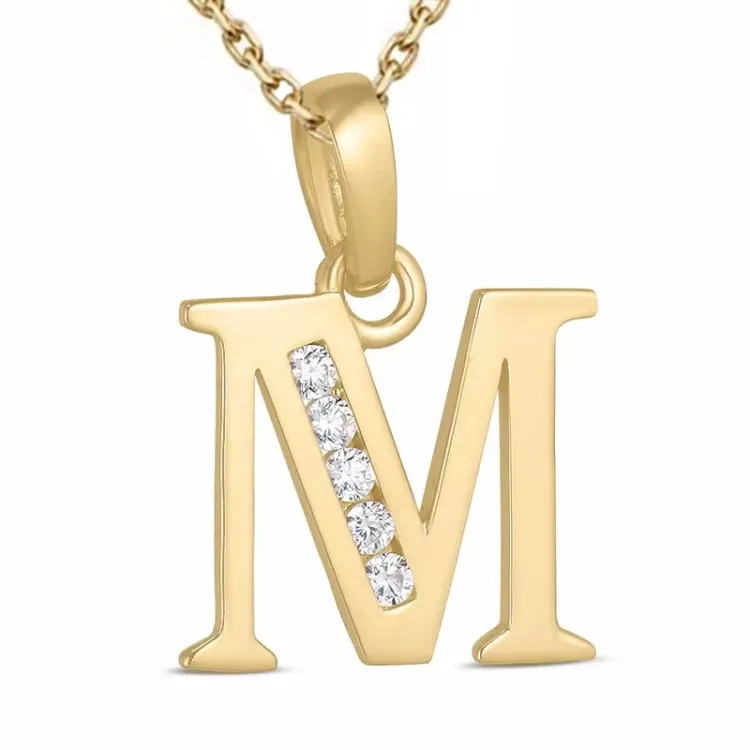letter m zirkoon ketting in verguld sterlingzilver met hanger in 9 karaat goud - My Letter