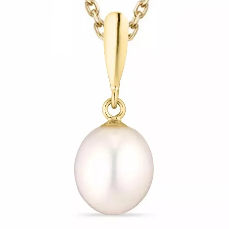 parel ketting in verguld sterlingzilver met hanger in 9 karaat goud - Gold Collection