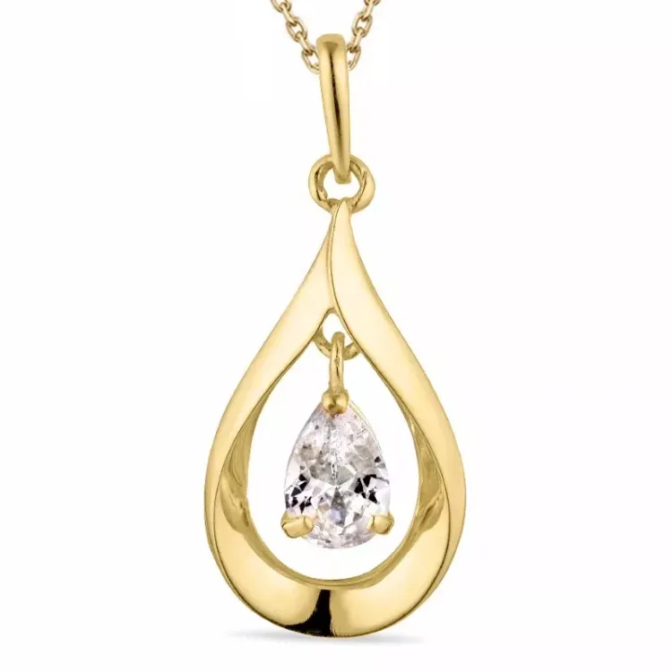 druppel zirkoon ketting in verguld sterlingzilver met hanger in 9 karaat goud - Gold Collection