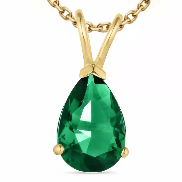 druppel synthetische smaragd ketting in verguld sterlingzilver met hanger in 9 karaat goud - Gold Collection