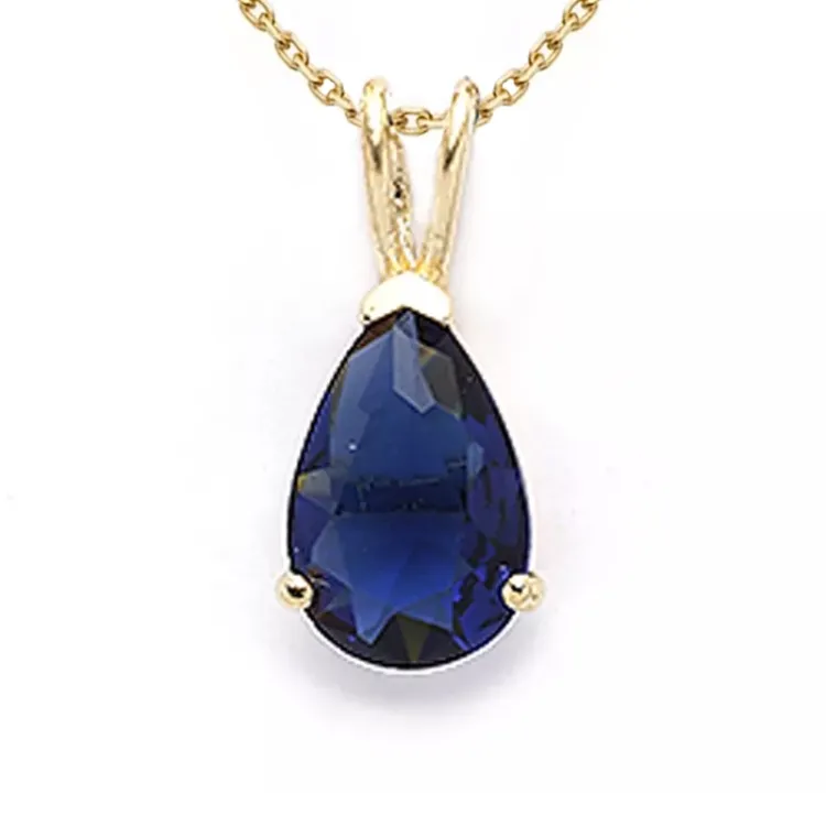 druppel syntetische saffier ketting in verguld sterlingzilver met hanger in 9 karaat goud - Gold Collection