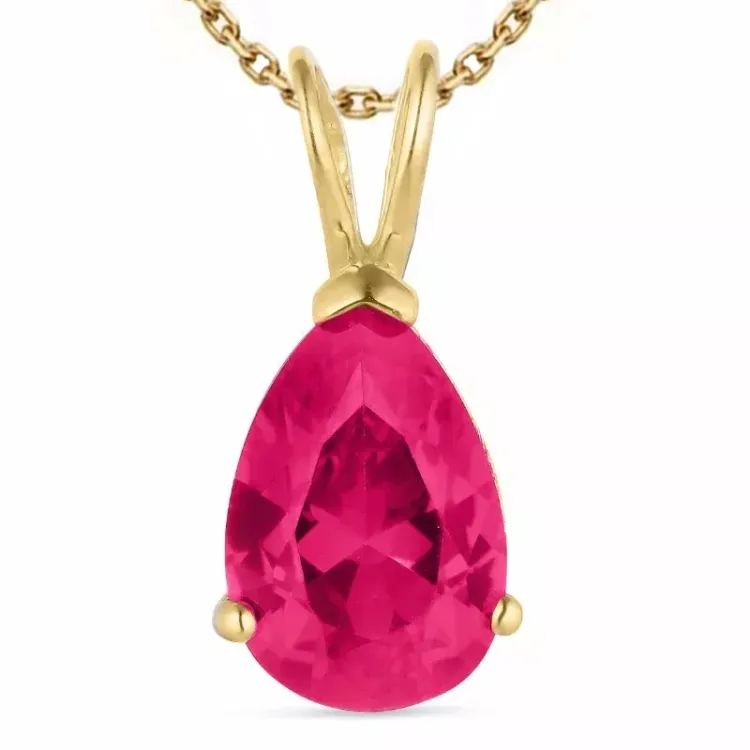 druppel syntetische robijn ketting in verguld sterlingzilver met hanger in 9 karaat goud - Gold Collection
