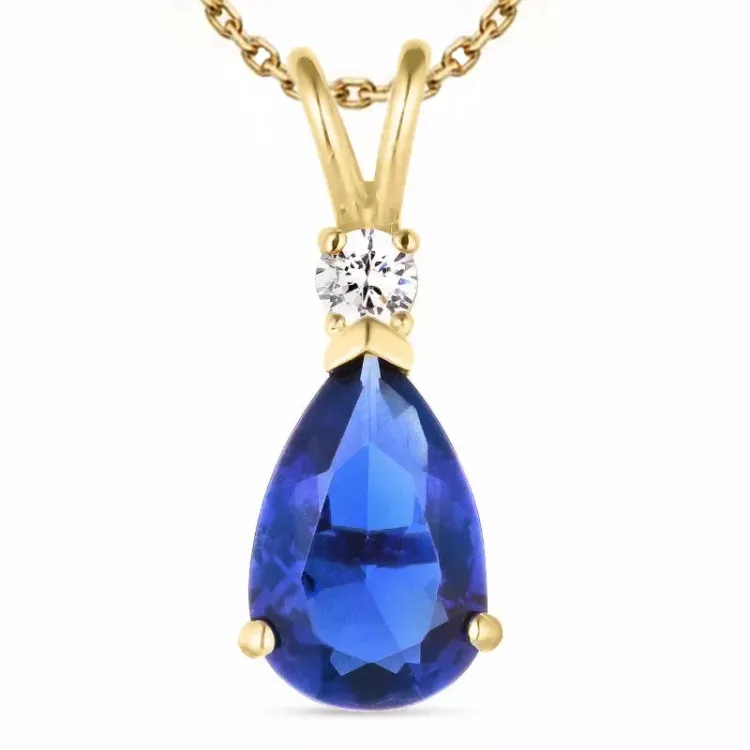 druppel syntetische saffier ketting in verguld sterlingzilver met hanger in 9 karaat goud - Gold Collection