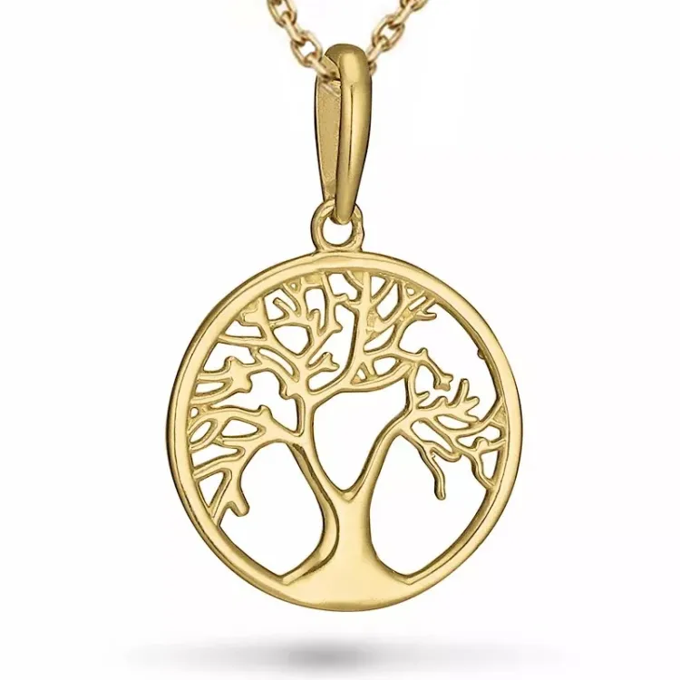 12 mm boom van het leven ketting in verguld sterlingzilver met hanger in 9 karaat goud - Gold Collection