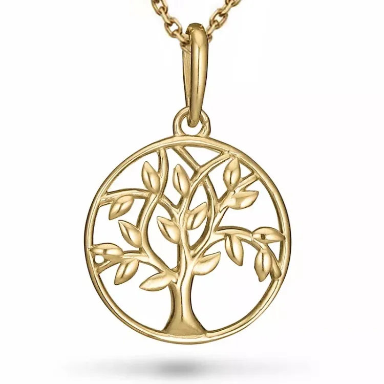 boom van het leven ketting in verguld sterlingzilver met hanger in 9 karaat goud - Gold Collection