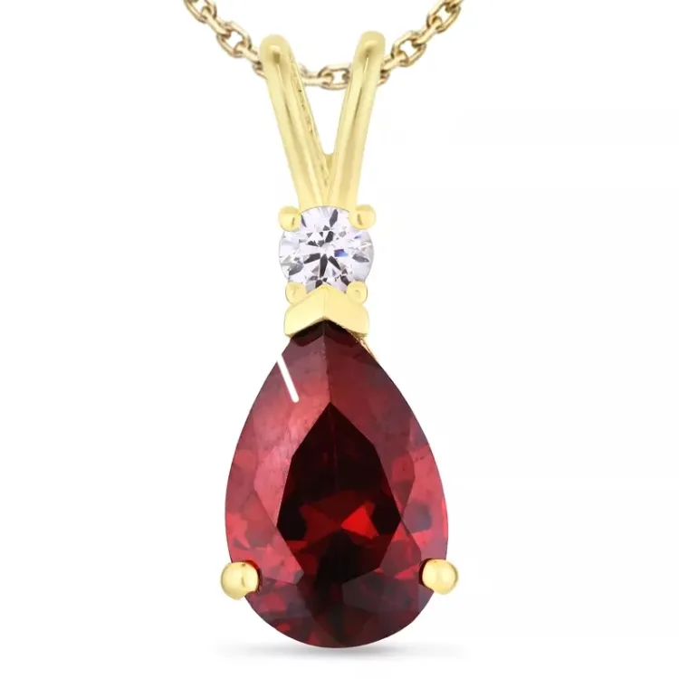 druppel rode zirkoon ketting in verguld sterlingzilver met hanger in 9 karaat goud - Gold Collection