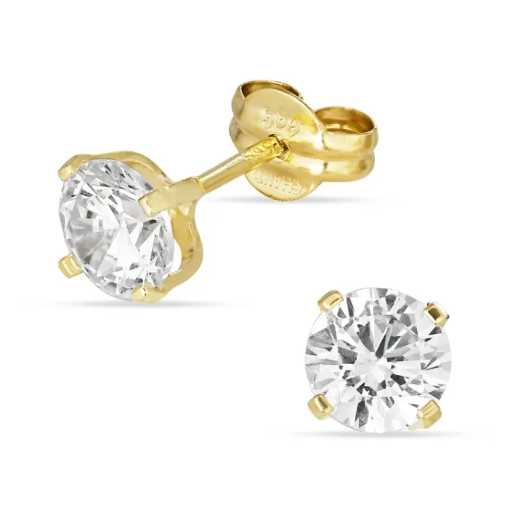 5 mm rond oorbellen in 14 karaat goud met zirkoon - Gold Collection