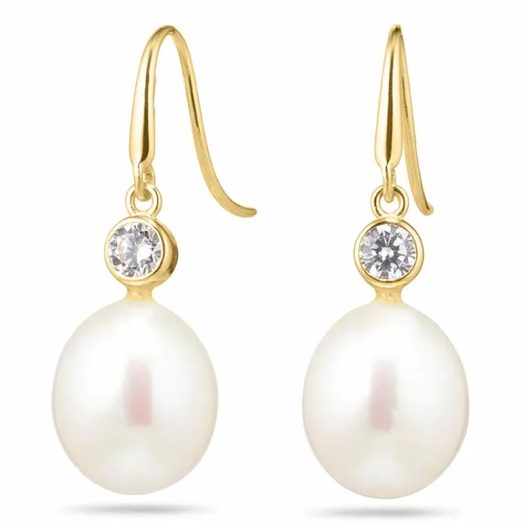 ovaal parel oorbellen in 14 karaat goud met zirkoon - Gold Collection