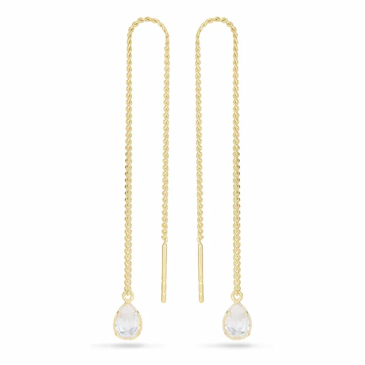 lange druppel ketting oorbellen in 14 karaat goud met zirkoon - Gold Collection