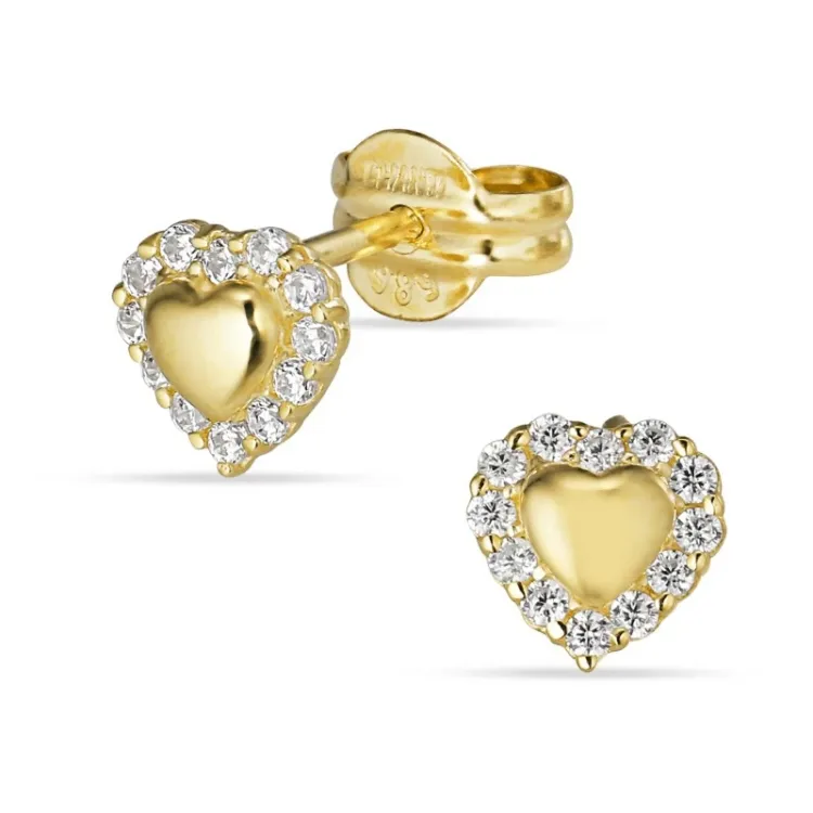 klein hart oorsteker in 14 karaat goud met zirkoon - Gold Collection