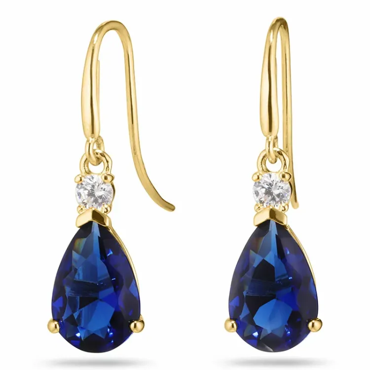 druppel donkerblauw gouden oorbellen in 14 karaat goud met syntetische saffier en zirkoon - Gold Collection
