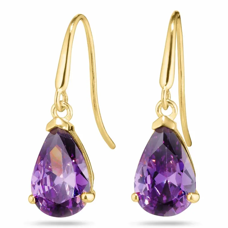 druppel paarse oorbellen in 14 karaat goud met synthetisch amethist - Gold Collection