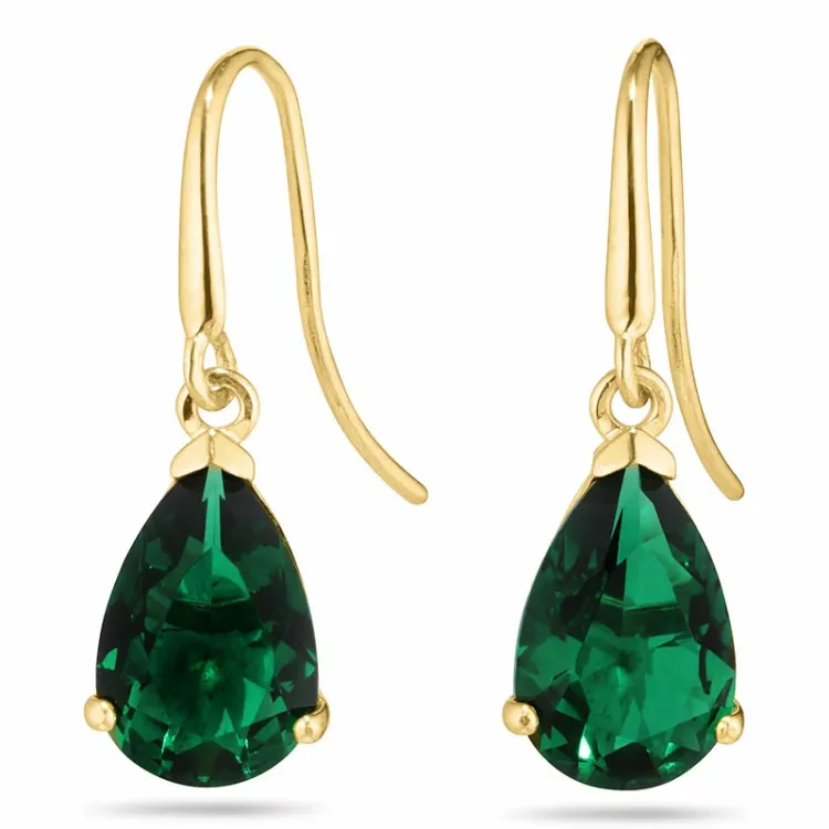 druppel groen gouden oorbellen in 14 karaat goud met synthetische smaragd - Gold Collection