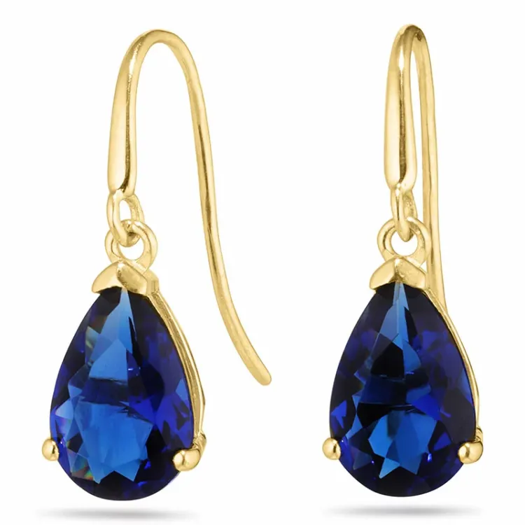 druppel blauwe gouden oorbellen in 14 karaat goud met syntetische saffier - Gold Collection