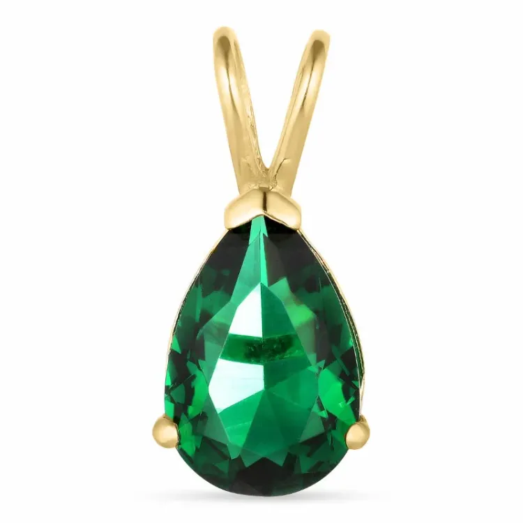 druppel synthetische smaragd hanger in 14 karaat goud - Gold Collection