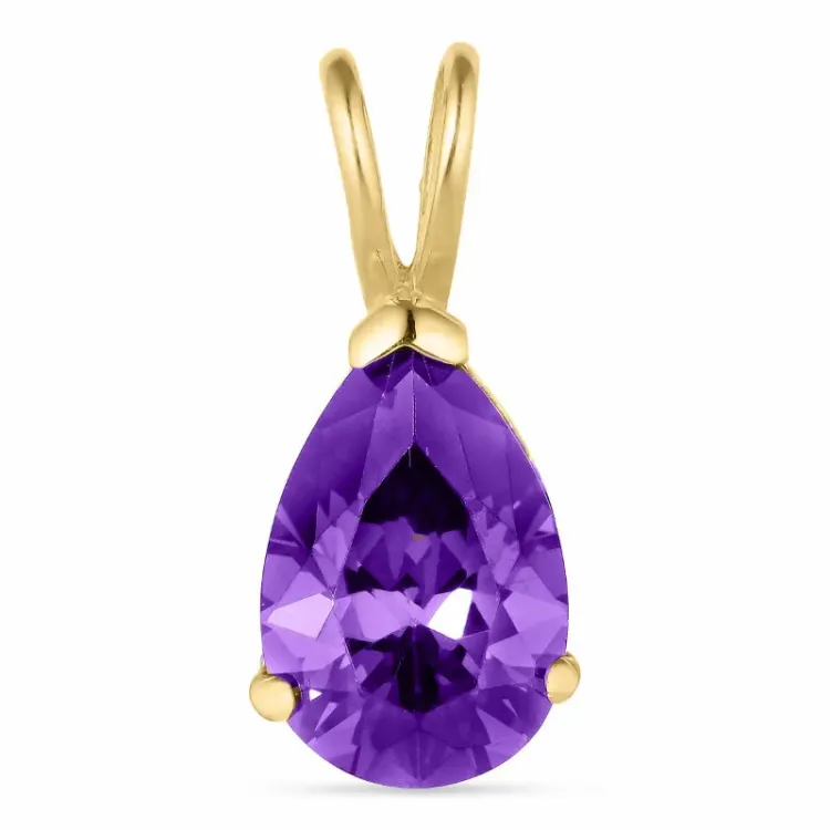 druppel paarse synthetisch amethist hanger in 14 karaat goud - Gold Collection