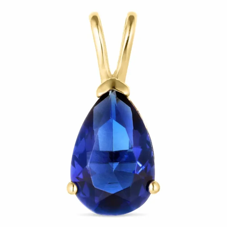 druppel blauwe syntetische saffier hanger in 14 karaat goud - Gold Collection