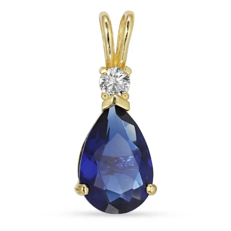 druppel syntetische saffier hanger in 14 karaat goud - Gold Collection