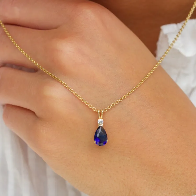 druppel syntetische saffier hanger in 14 karaat goud - Gold Collection
