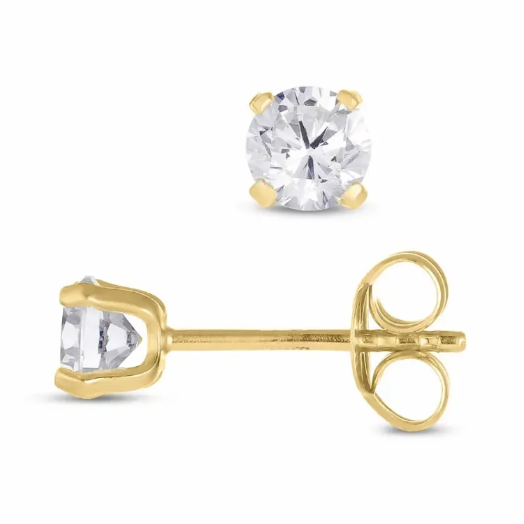 4 mm rond oorbellen in 14 karaat goud met zirkoon - Gold Collection