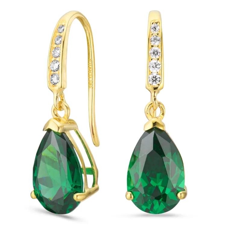 druppelvormige oorbellen in 14 karaat goud met synthetische smaragd en zirkoon - Gold Collection