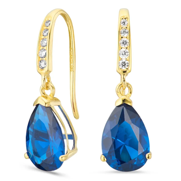 druppelvormige oorbellen in 14 karaat goud met syntetische saffier en zirkoon - Gold Collection