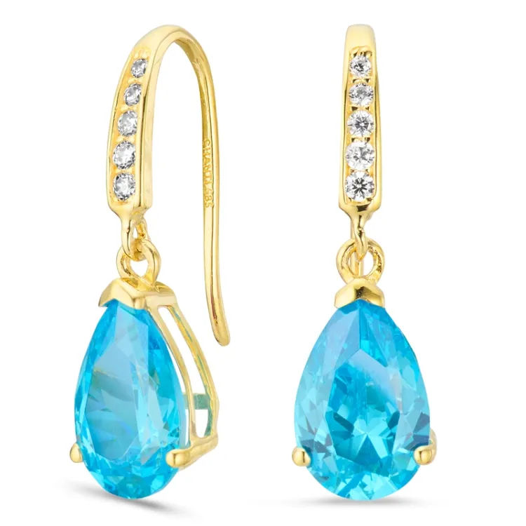 druppelvormige oorbellen in 14 karaat goud met syntetische topaas en zirkoon - Gold Collection