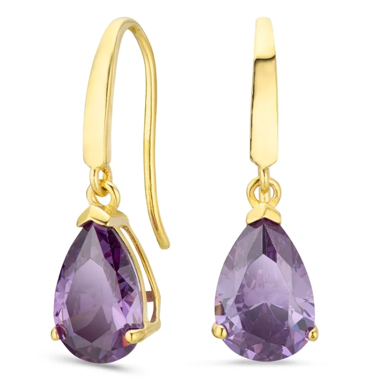 druppelvormige oorbellen in 14 karaat goud met synthetisch amethist en zirkoon - Gold Collection