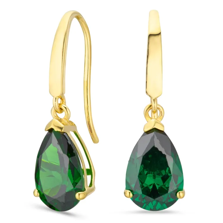 druppelvormige oorbellen in 14 karaat goud met synthetische smaragd en zirkoon - Gold Collection