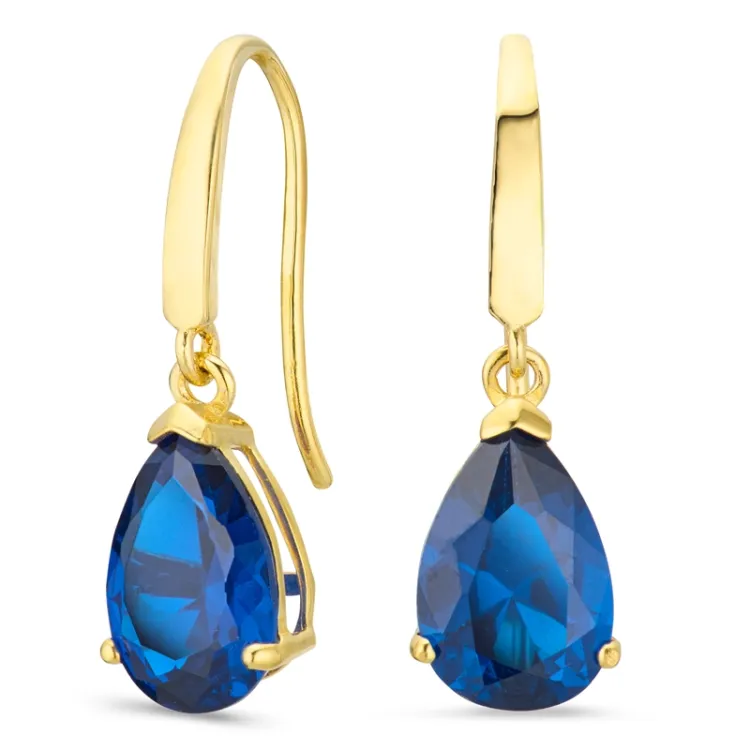 druppelvormige oorbellen in 14 karaat goud met syntetische saffier en zirkoon - Gold Collection
