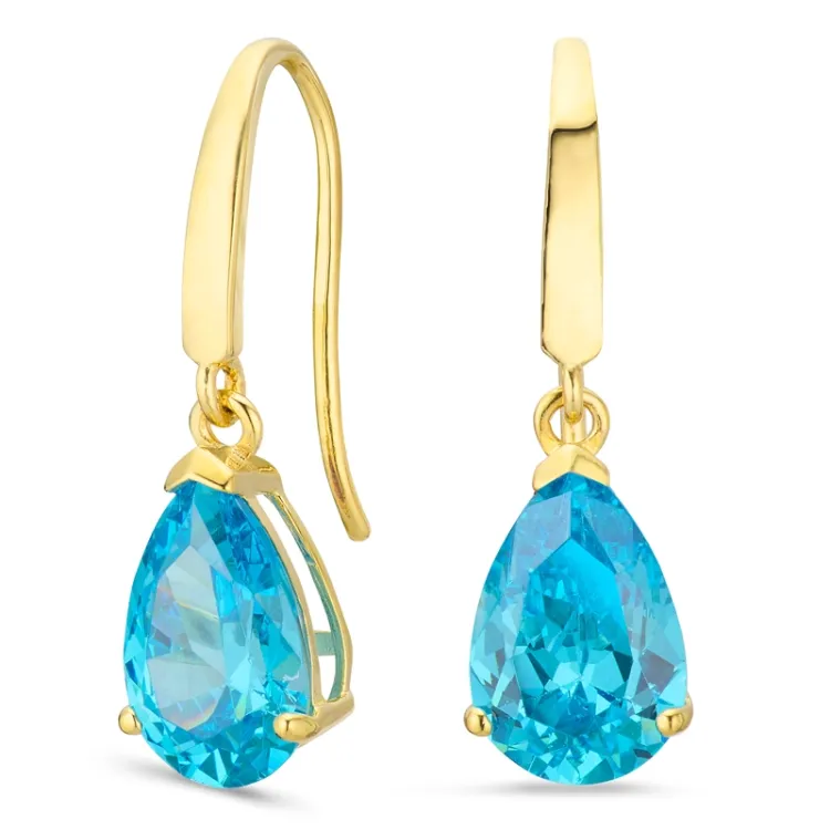 druppelvormige oorbellen in 14 karaat goud met syntetische topaas en zirkoon - Gold Collection