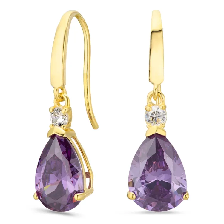 druppelvormige oorbellen in 14 karaat goud met synthetisch amethist en zirkoon - Gold Collection