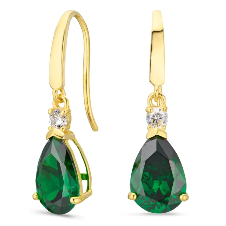 druppelvormige oorbellen in 14 karaat goud met synthetische smaragd en zirkoon - Gold Collection