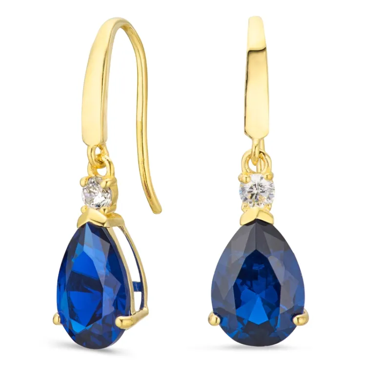 druppelvormige oorbellen in 14 karaat goud met syntetische saffier en zirkoon - Gold Collection