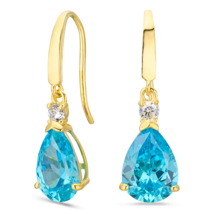 druppelvormige oorbellen in 14 karaat goud met syntetische topaas en zirkoon - Gold Collection