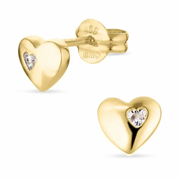 klein hart gouden oorbellen in 14 karaat goud met zirkoon - Gold Collection