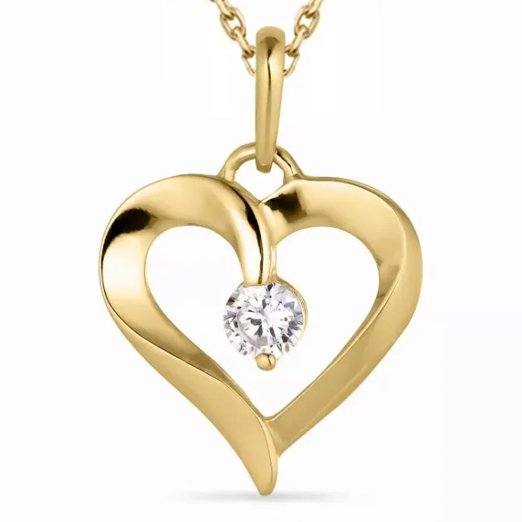 hart zirkoon ketting in verguld sterlingzilver met hanger in 14 karaat goud - Gold Collection
