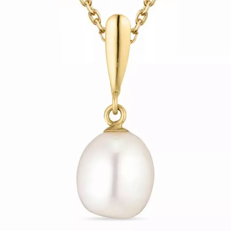 parel ketting in verguld sterlingzilver met hanger in 14 karaat goud - Gold Collection