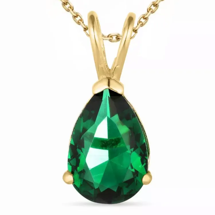 synthetische smaragd ketting in verguld sterlingzilver met hanger in 14 karaat goud - Gold Collection