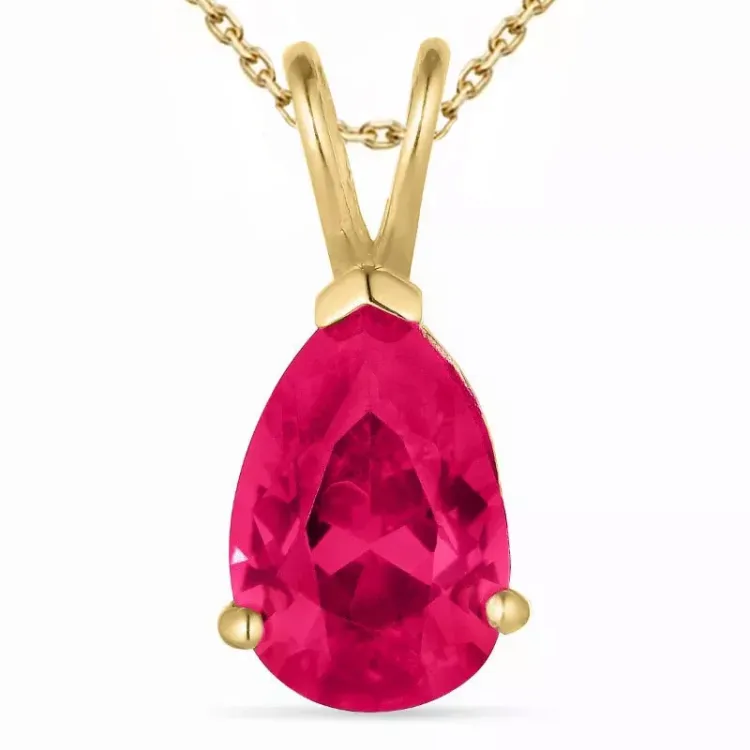 druppel syntetische robijn ketting in verguld sterlingzilver met hanger in 14 karaat goud - Gold Collection