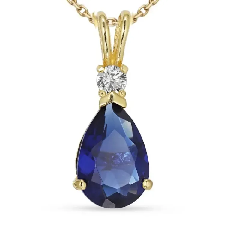 syntetische saffier ketting in verguld sterlingzilver met hanger in 14 karaat goud - Gold Collection